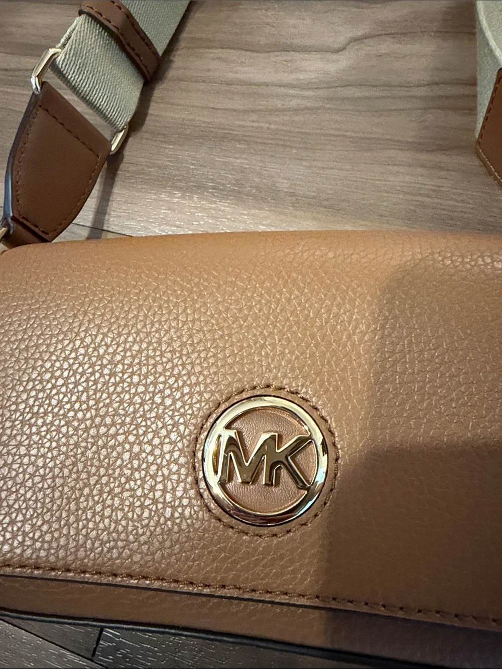 Michael Kors Brown Leather Crossbody with Cream Strap